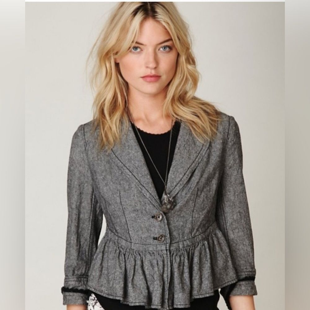Free People Cropped Ruffled Peplum Jacket linen blend. Medium
